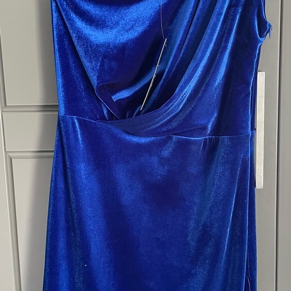 Lulu's Blue One-Shoulder Ruched Sheath Dress - Picture 4 of 6